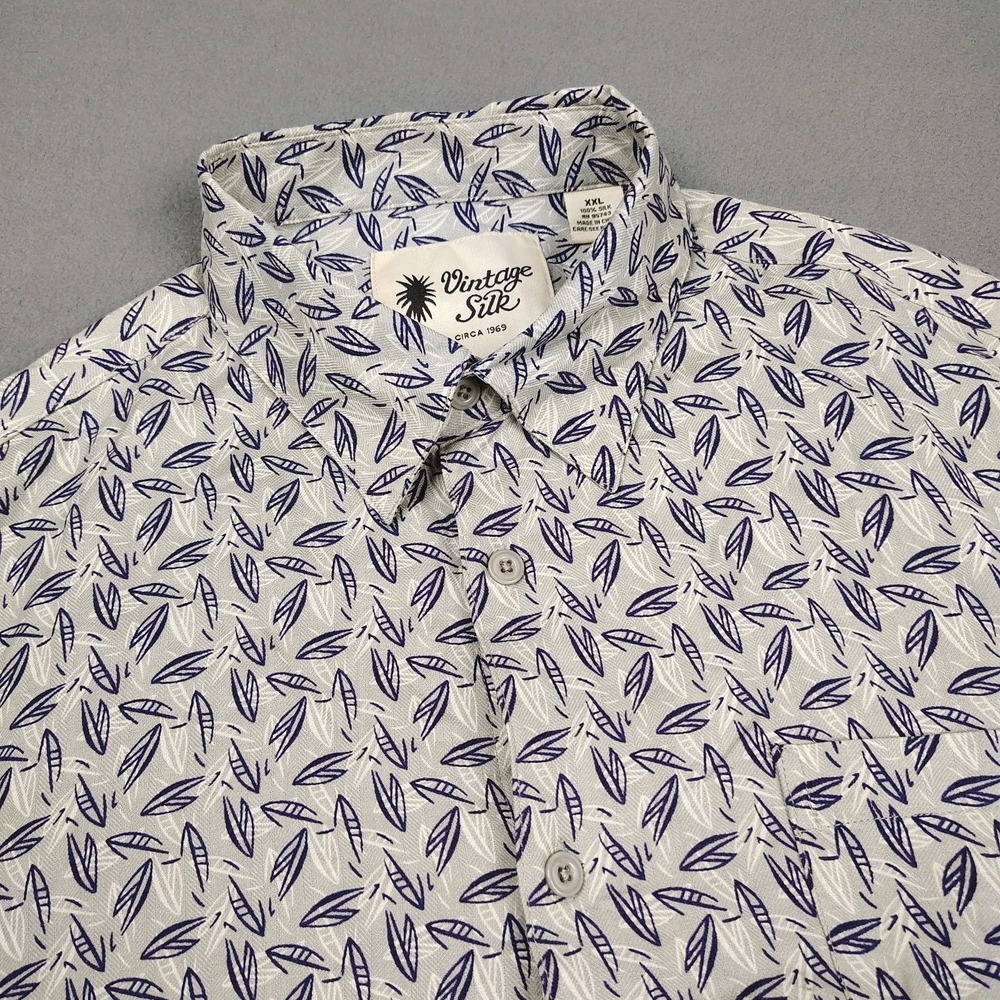 Vintage Silk‎ 100% Silk Button Up Shirt Men 2XL Gray Casual Abstract Geometric